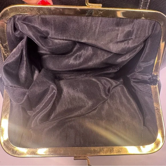 Vintage Kadin Double Snap Purse Black Leather Inside Zipper Rare Purse - Picture 5 of 16